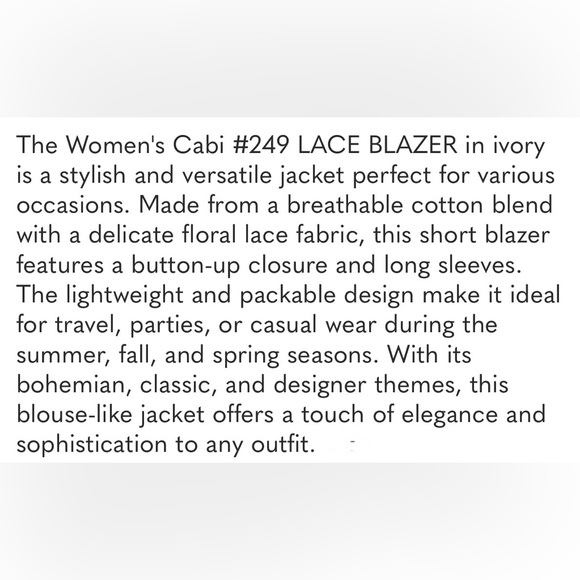 Cabi  Lace Women's Jacket in Ivory Cottagecore,‎ Vintage, Lined - Picture 8 of 8